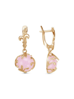 Серьги бижутерия, покрытие - золочение, вставка - искусственный кварц розовый
