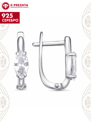 Серьги серебро 925 пробы, покрытие - родирование, вставка - фианит (недрагоценный камень)