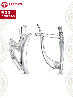 Серьги серебро 925 пробы, покрытие - родирование, вставка - фианит (недрагоценный камень)
