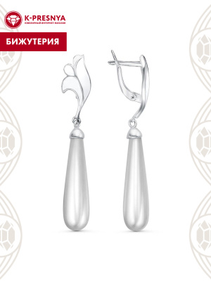 Серьги бижутерия, покрытие - серебрение, отделка - эмаль, вставка - имитация жемчуга