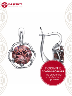 Серьги серебро 925 пробы, покрытие - платинирование, вставка - фианит (недрагоценный камень)