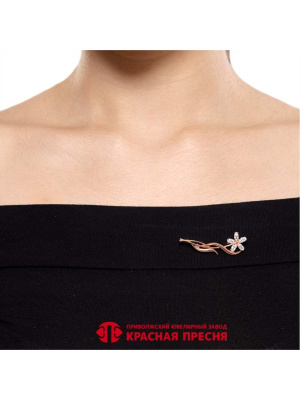 Брошь бижутерия, покрытие - золочение, вставка - фианит (недрагоценный камень)
