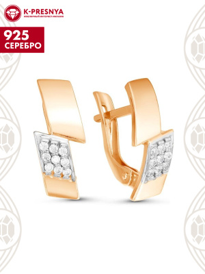 Серьги серебро 925 пробы, покрытие - золочение, выборочное родирование, вставка - фианит (недрагоценный камень)