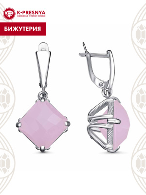 Серьги бижутерия, покрытие - платинирование, вставка - искусственный кварц розовый