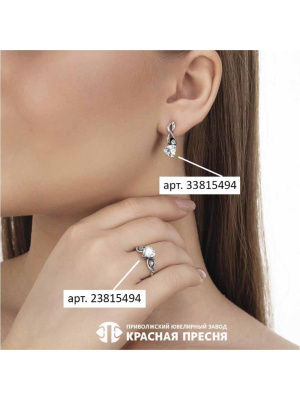 Серьги серебро 925 пробы, покрытие - оксидирование, вставка - фианит (недрагоценный камень)