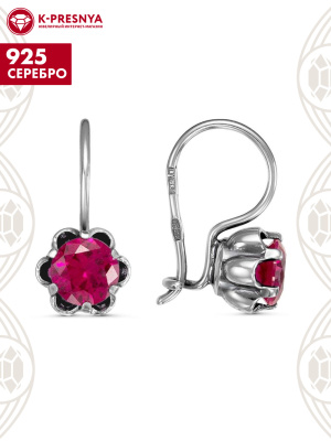 Серьги серебро 925 пробы, покрытие - оксидирование, вставка - синтетический корунд