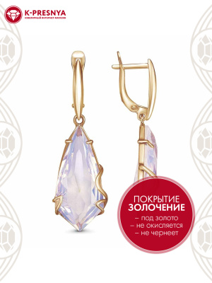 Серьги серебро 925 пробы, покрытие - золочение, вставка - стекло ювелирное собственной огранки