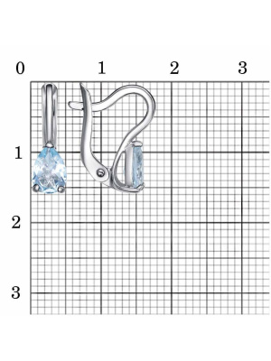 Серьги серебро 925 пробы, покрытие - платинирование, вставка - голубой топаз (полудрагоценный камень)