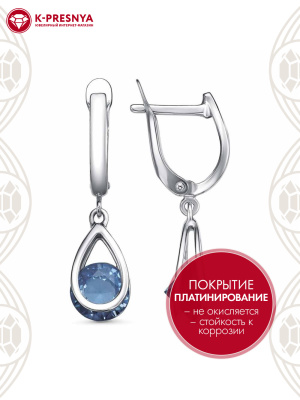 Серьги серебро 925 пробы, покрытие - платинирование, вставка - искусственная шпинель