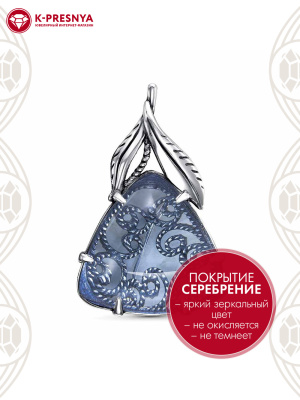 Брошь бижутерия, покрытие - серебрение с оксидированием, вставка - стекло ювелирное собственной огранки