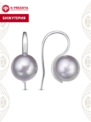 Серьги бижутерия, покрытие - серебрение с оксидированием, вставка - имитация жемчуга
