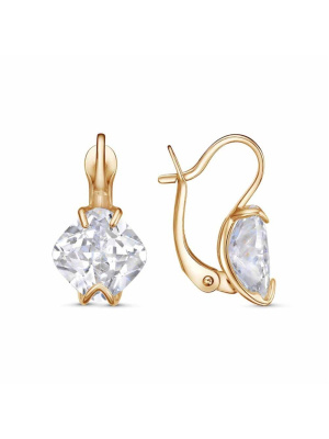 Серьги серебро 925 пробы, покрытие - золочение, вставка - фианит (недрагоценный камень)