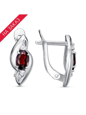 Серьги серебро 925 пробы, покрытие - родирование, вставка - гранат (полудрагоценный камень), фианит (недрагоценный камень)