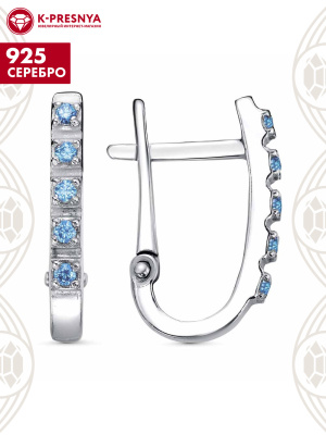 Серьги серебро 925 пробы, покрытие - родирование, вставка - фианит (недрагоценный камень)
