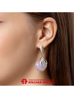 Серьги серебро 925 пробы, покрытие - оксидирование, вставка - синтетический кварц собственной огранки