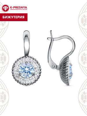 Серьги бижутерия, покрытие - серебрение с оксидированием, вставка - стекло ювелирное preciosa, фианит (недрагоценный камень)