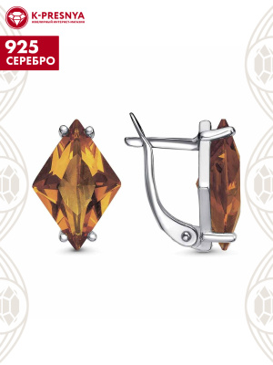 Серьги серебро 925 пробы, покрытие - платинирование, вставка - стекло ювелирное собственной огранки