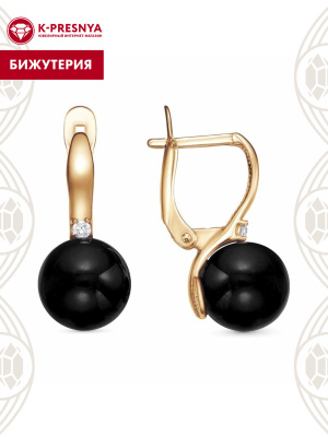 Серьги бижутерия, покрытие - золочение, вставка - имитация жемчуга, фианит (недрагоценный камень)