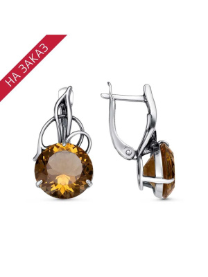 Серьги серебро 925 пробы, покрытие - оксидирование, вставка - искусственный султанит