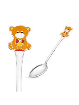 Ложка чайная "медведь" серебро 925 пробы, без покрытия, отделка - эмаль, без вставок