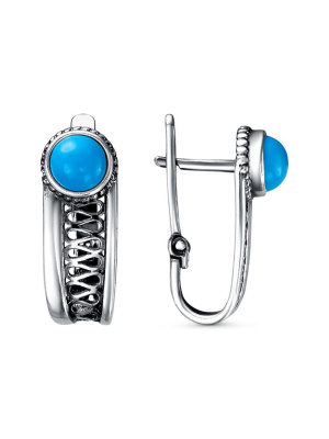 Серьги серебро 925 пробы, покрытие - оксидирование, вставка - искусственная бирюза