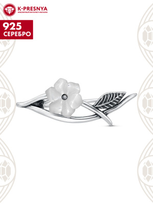 Брошь серебро 925 пробы, покрытие - оксидирование, вставка - перламутр