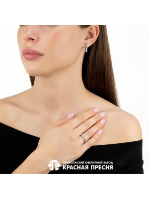 Серьги серебро 925 пробы, покрытие - платинирование, вставка - фианит (недрагоценный камень)