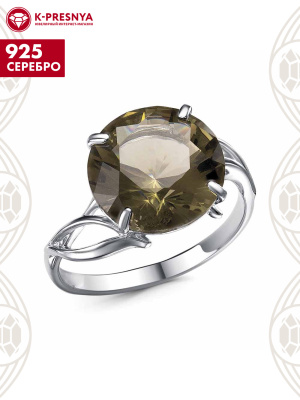 Кольцо серебро 925 пробы, покрытие - родирование, вставка - искусственный раухтопаз