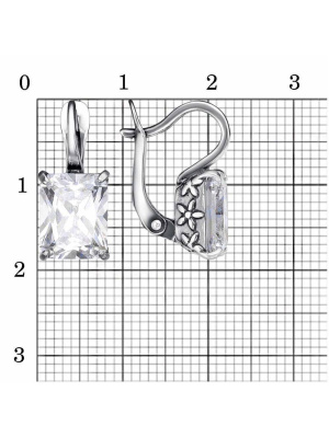 Серьги серебро 925 пробы, покрытие - оксидирование, вставка - фианит (недрагоценный камень)