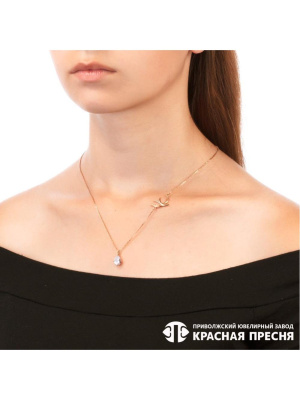 Колье серебро 925 пробы, покрытие - золочение, вставка - фианит (недрагоценный камень)