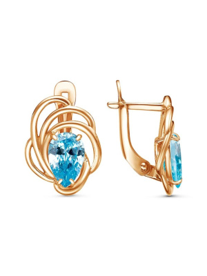 Серьги бижутерия, покрытие - золочение, вставка - фианит (недрагоценный камень)