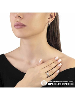 Серьги серебро 925 пробы, покрытие - золочение, вставка - фианит (недрагоценный камень)