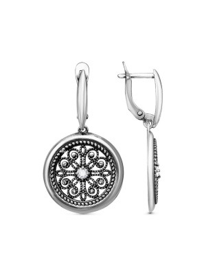 Серьги бижутерия, покрытие - серебрение с оксидированием, вставка - фианит (недрагоценный камень)