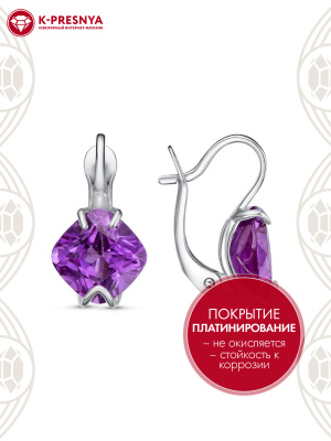 Серьги серебро 925 пробы, покрытие - платинирование, вставка - фианит (недрагоценный камень)