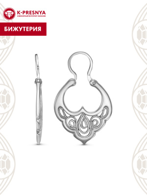 Серьги бижутерия, покрытие - серебрение с оксидированием, без вставок