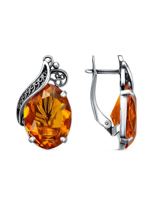 Серьги серебро 925 пробы, покрытие - оксидирование, вставка - стекло ювелирное собственной огранки