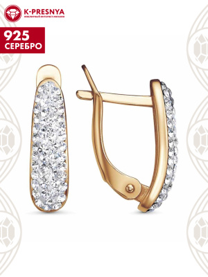 Серьги серебро 925 пробы, покрытие - золочение, вставка - стекло ювелирное preciosa