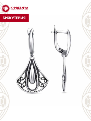 Серьги бижутерия, покрытие - серебрение с оксидированием, без вставок