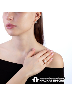 Серьги серебро 925 пробы, покрытие - золочение, вставка - культивированный жемчуг