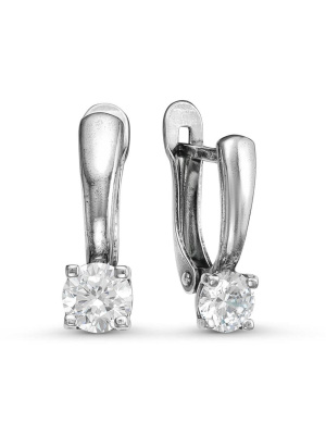 Серьги бижутерия, покрытие - серебрение с оксидированием, вставка - фианит (недрагоценный камень)