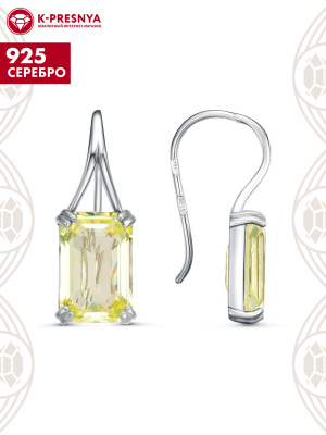 Серьги серебро 925 пробы, покрытие - родирование, вставка - синтетический кварц собственной огранки