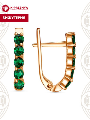 Серьги бижутерия, покрытие - золочение, вставка - искусственная шпинель