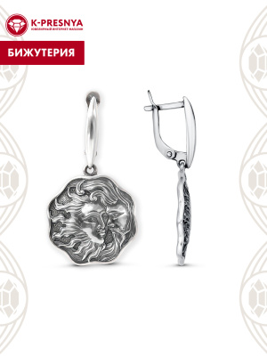 Серьги бижутерия, покрытие - серебрение с оксидированием, без вставок