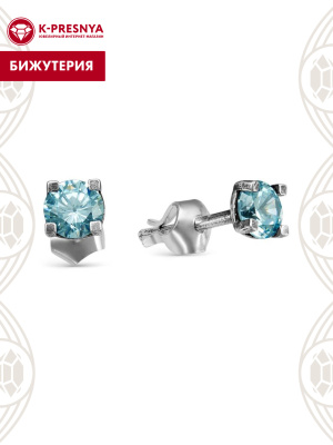 Серьги бижутерия, покрытие - серебрение с оксидированием, вставка - фианит (недрагоценный камень)