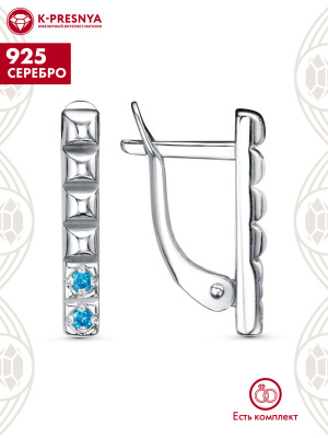 Серьги серебро 925 пробы, покрытие - платинирование, вставка - фианит (недрагоценный камень)
