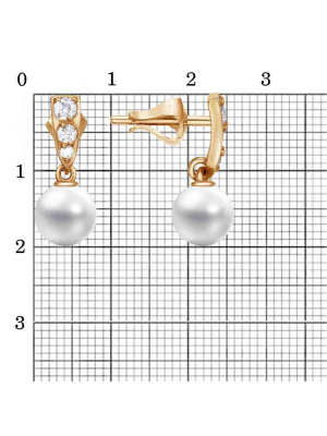 Серьги серебро 925 пробы, покрытие - золочение, вставка - имитация жемчуга, фианит (недрагоценный камень)