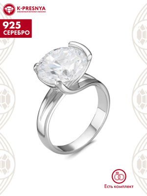 Кольцо серебро 925 пробы, покрытие - родирование, вставка - фианит (недрагоценный камень)