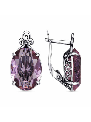 Серьги бижутерия, покрытие - серебрение с оксидированием, вставка - стекло ювелирное собственной огранки