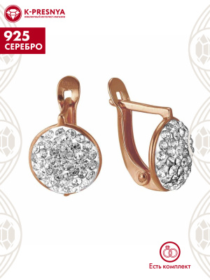 Серьги серебро 925 пробы, покрытие - золочение, вставка - стекло ювелирное preciosa