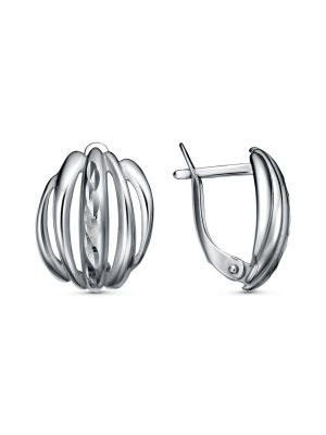 Серьги бижутерия, покрытие - серебрение с оксидированием, отделка - алмазная грань, без вставок